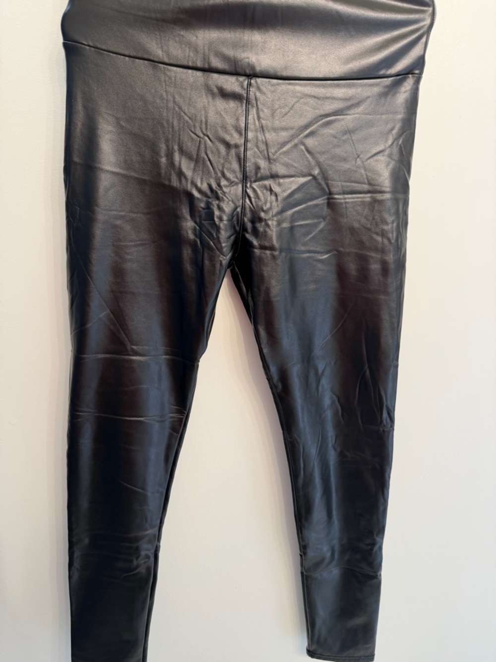 Womens Faux Leather Black High-Waist Fleece Lined Leggings - Size XL